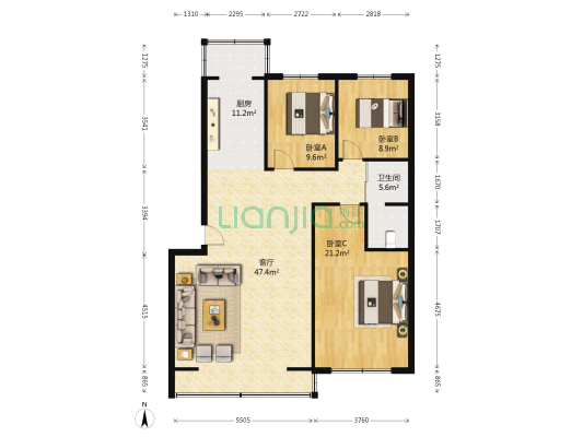 長安世家 3室1厅1卫 129平方