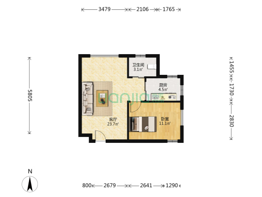 丰源南里翡翠园 1室1厅1卫 61平方
