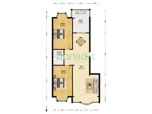 滨河家园 2室1厅1卫 124平方
