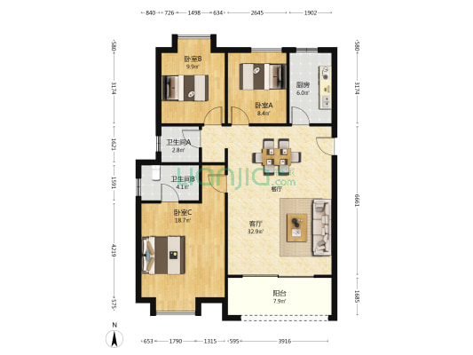 福星惠誉美术城二期 3室1厅2卫 111平方