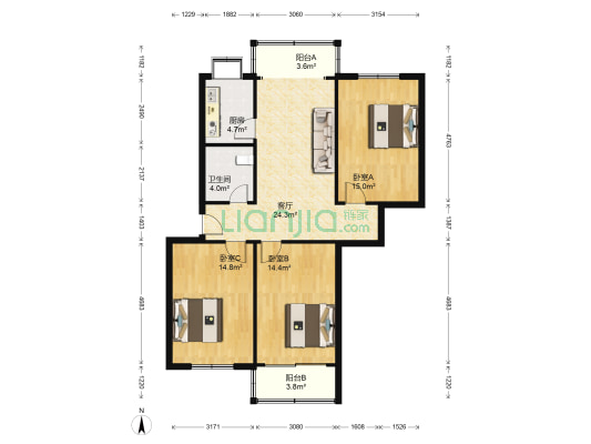 新乔庄 3室1厅1卫 105平方