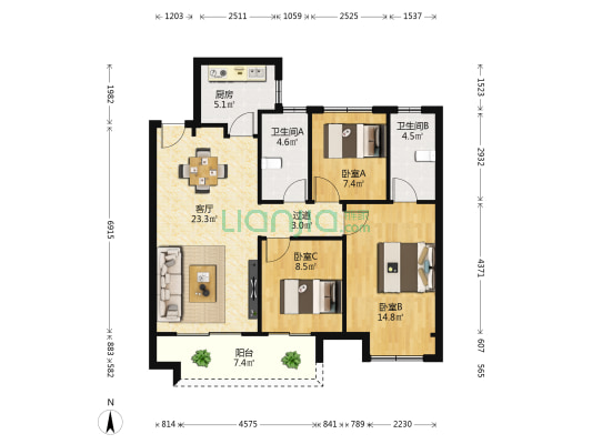 雅居乐金茂悦棠 3室1厅2卫 105平方