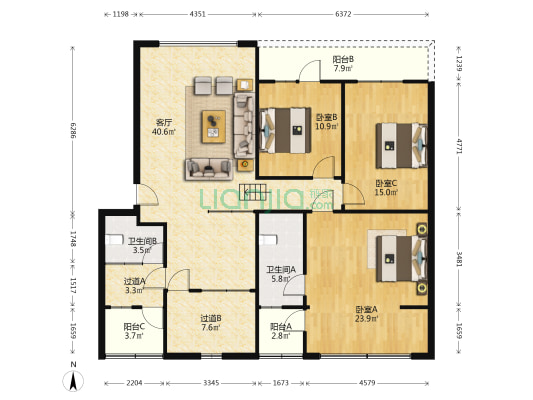 长江东路219号 3室1厅2卫 132平方