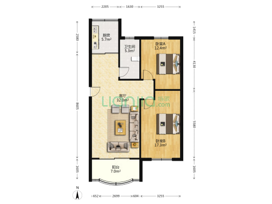 三环山庄 2室1厅1卫 98平方