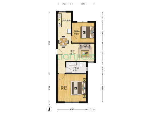 汪家馨城一期（东区） 2室1厅1卫 75平方