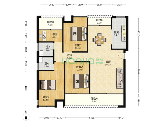 麓谷山湖郡 4室1厅2卫 129平方