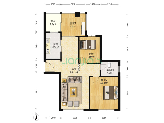水乡华庭 3室1厅1卫 90平方