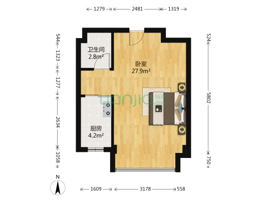 隆成壹品二期 1室0厅1卫 45平方