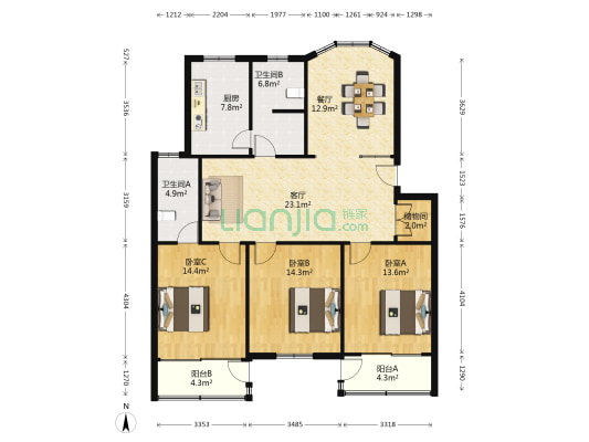 长春新苑 3室2厅2卫 123平方