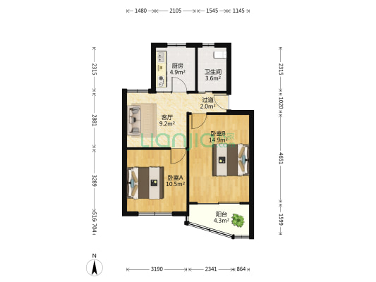 解放新一邨 2室1厅1卫 58平方