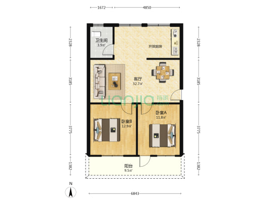 区农资公司宿舍 2室1厅1卫 73平方