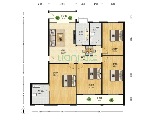 华山路95号院 4室2厅2卫 147平方