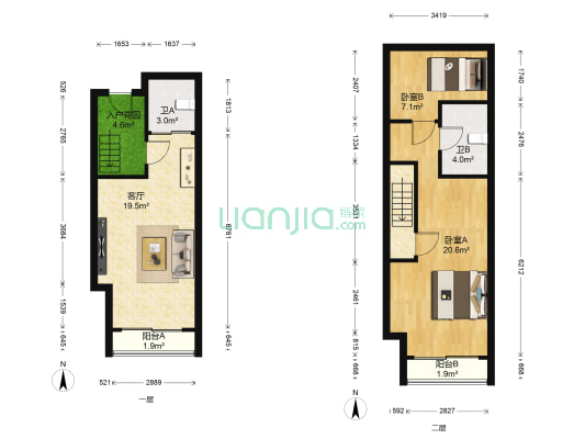 兆阳O立方 2室1厅2卫 45平方