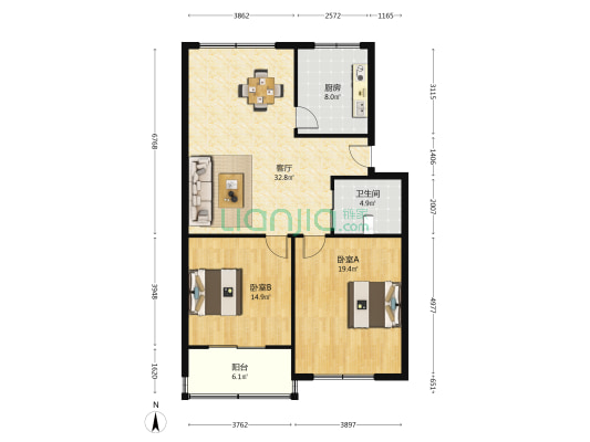 三元世纪城 2室1厅1卫 98平方