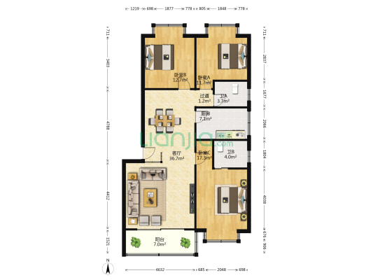 振湘园小区 3室1厅2卫 116平方