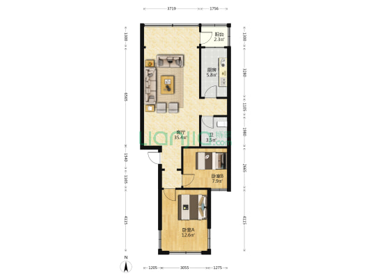 富源商厦 2室1厅1卫 81平方