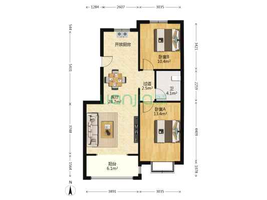 福润雅居 2室1厅1卫 89平方