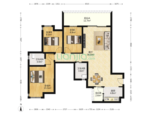联发•悦溪府 3室1厅2卫 120平方