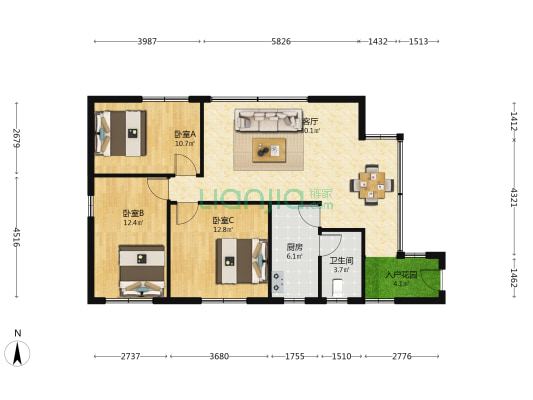 新民街110号 3室1厅1卫 92平方