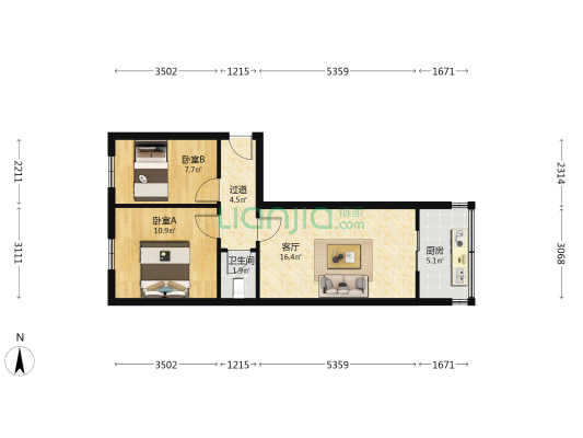 西号巷13号 2室1厅1卫 54平方