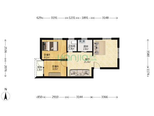 钱排村 2室1厅1卫 52平方