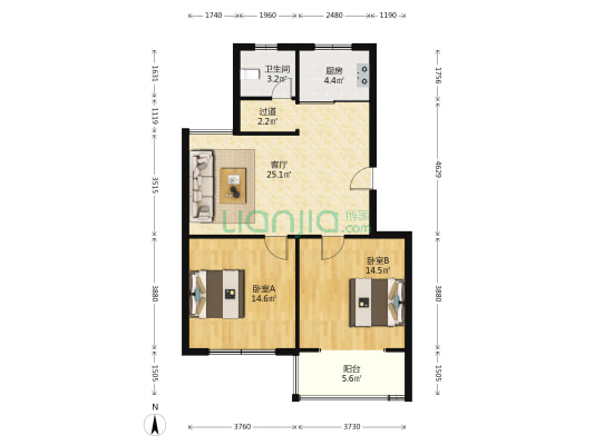 金岛苑 2室1厅1卫 84平方
