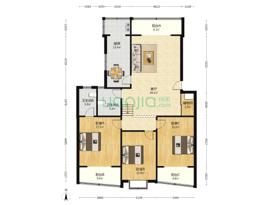 香樟苑 3室1厅2卫 139平方