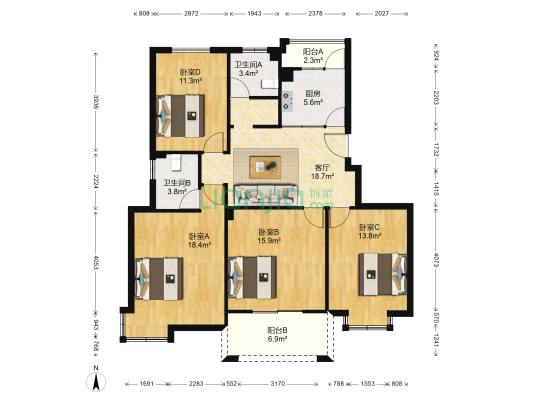 宝丽茗苑 4室1厅2卫 132平方
