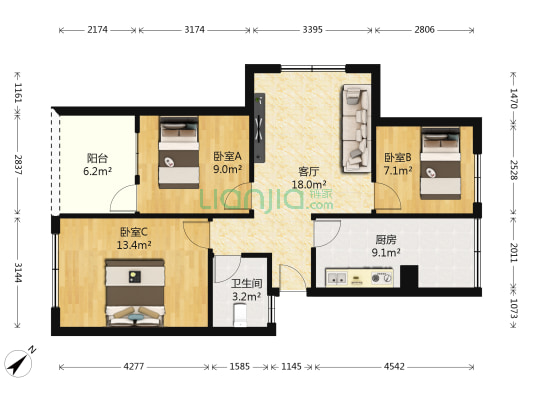 东方友谊住宅四区 3室1厅1卫 76平方
