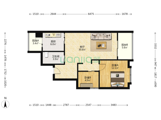 武汉天地盛荟 2室1厅1卫 96平方