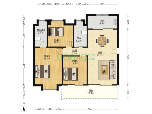 碧桂园星宸 3室1厅2卫 132平方