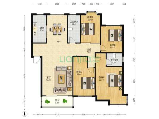 星洲阳光城美丽苑 4室1厅2卫 164平方