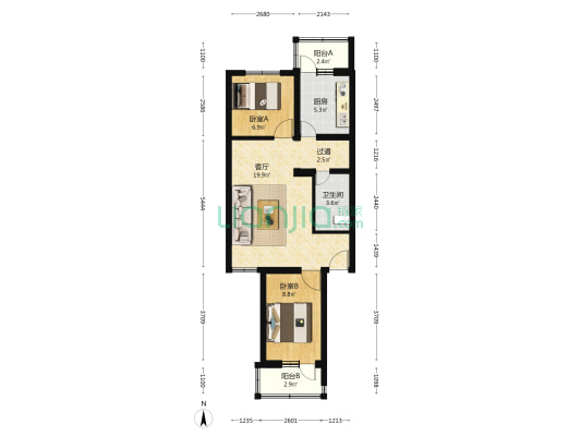 城关西大街 2室1厅1卫 68平方