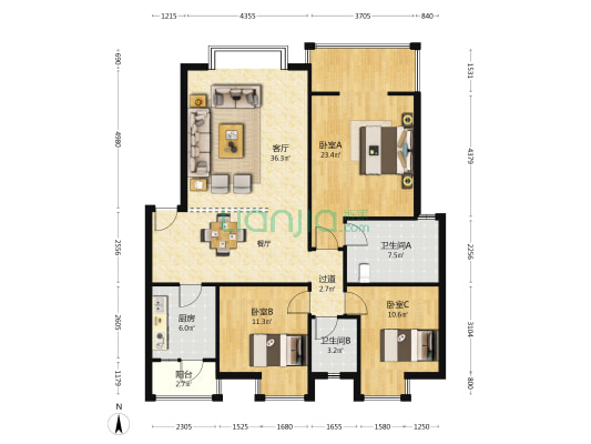 金洲半岛 3室1厅2卫 119平方