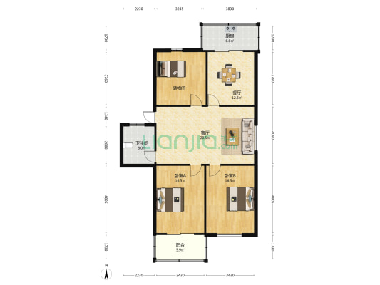 钟鼎巷 2室2厅1卫 124平方