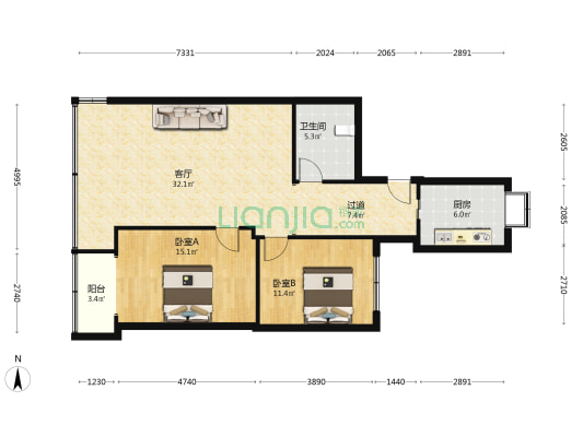 华昌大厦 2室1厅1卫 95平方