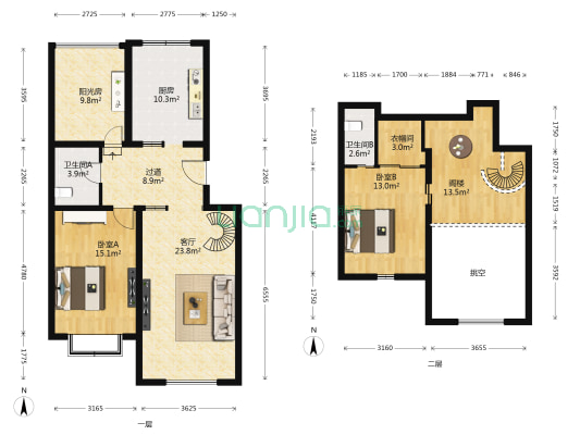 幸福时光 2室1厅2卫 98平方