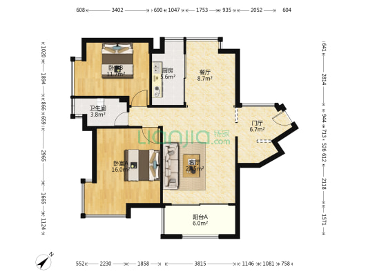 天地之间广福郡 2室2厅1卫 89平方