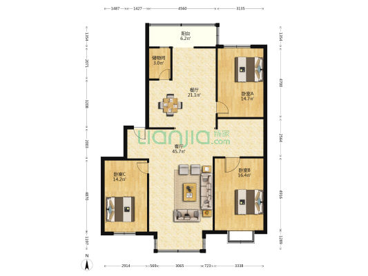 佳园小区 3室2厅0卫 148平方