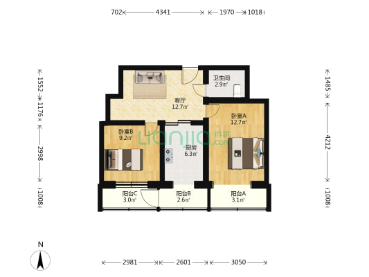 鼓楼东大街36号院 2室1厅1卫 70平方