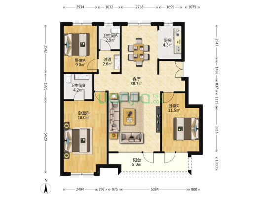方大晴川里 3室1厅2卫 119平方