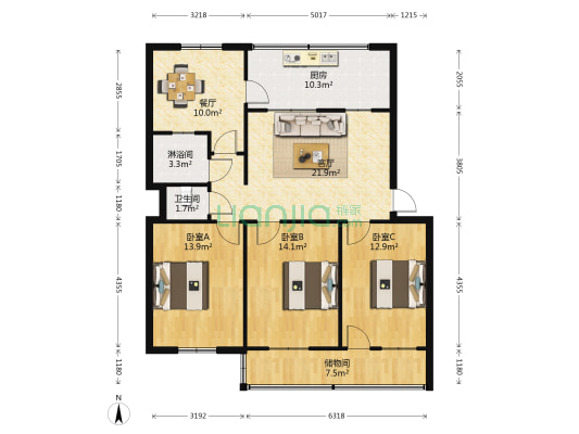 魏都区税务局家属院 3室2厅2卫 113平方