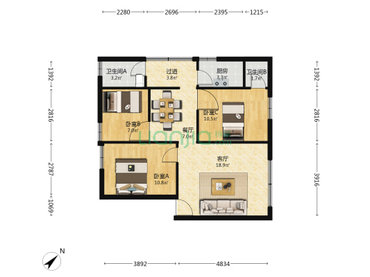 新兴三街 3室2厅2卫 78平方