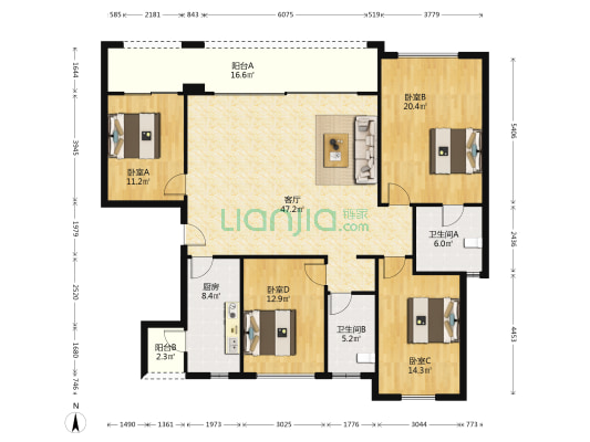 融创缇香榭B区 4室1厅2卫 161平方