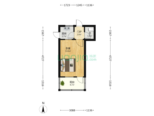 邯山南大街124号院 1室0厅1卫 30平方