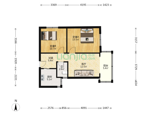 花园四村 2室1厅1卫 66平方
