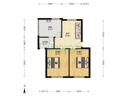 平安路1号 2室1厅1卫 72平方