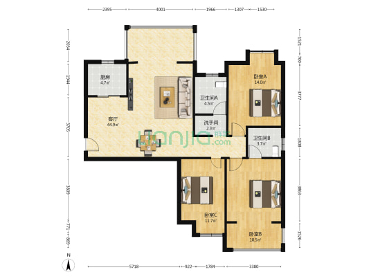 盛唐国际 3室1厅3卫 132平方