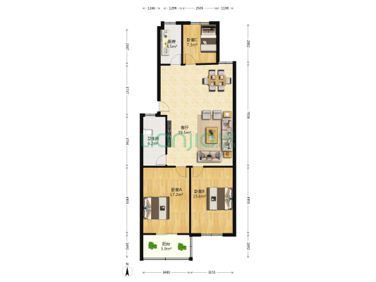 富园明居 3室1厅1卫 110平方