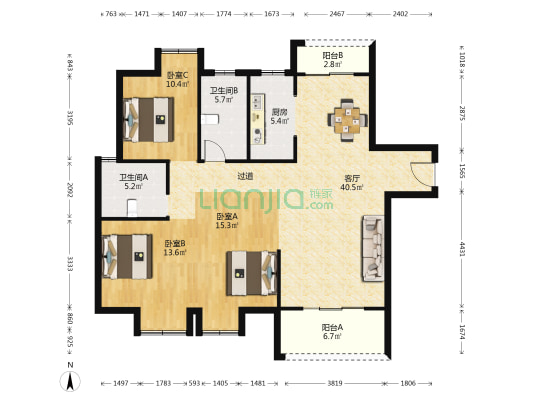 南德泊湖澜岸 3室1厅2卫 134平方